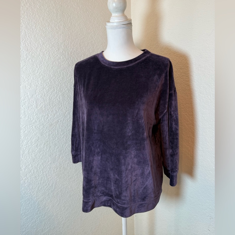 Garnet Hill Women's Size M‎ Dark Purple Moonrise Velour Oversized Boxy Shirt